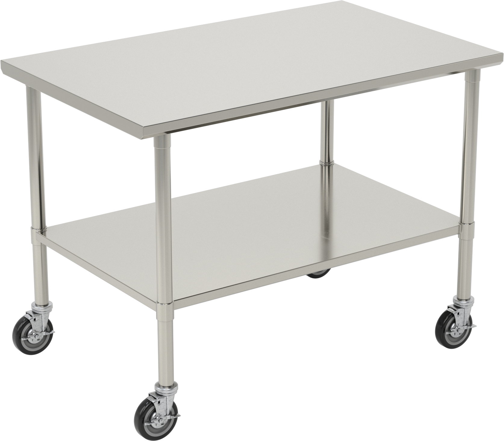 Paslanmaz Çelik Masa, Raflı, Mobil, 36“ Yükseklik x 48” Genişlik x 30" Derinlik