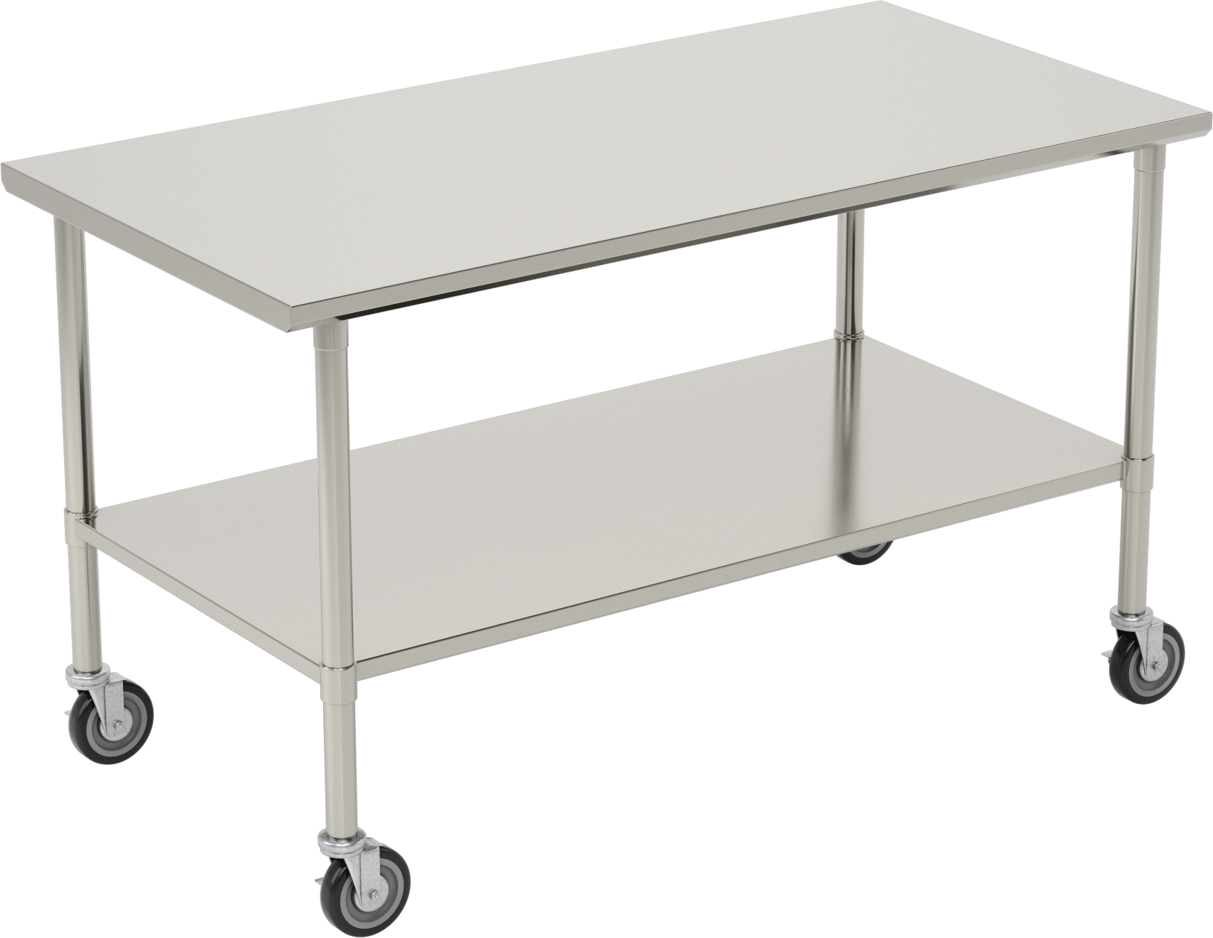 Paslanmaz Çelik Masa, Raflı, Mobil, 36“ Yükseklik x 60” Genişlik x 30" Derinlik