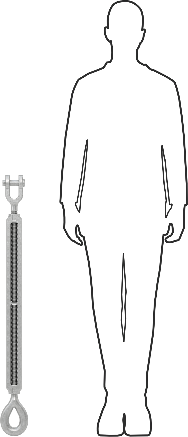 Kaldırma için Çatal-Göz Gerdirme, 10000 lbs. Kapasite, 40-1/4" Geri Çekilmiş Uzunluk
