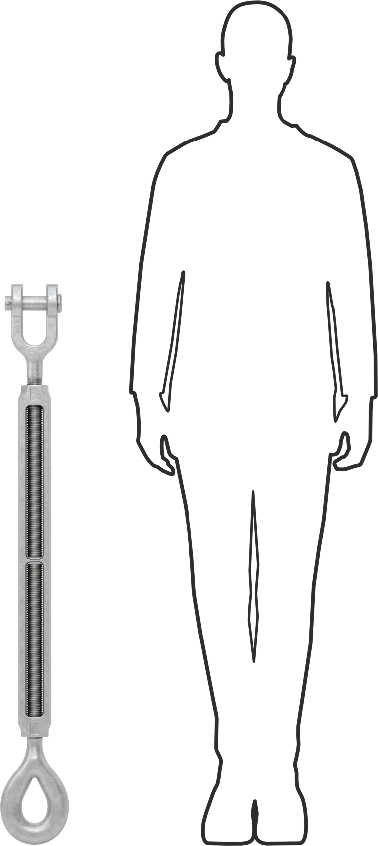 Kaldırma için Çatal-Göz Gerdirme, 15200 lbs. Kapasite, 44-1/2" Geri Çekilmiş Uzunluk