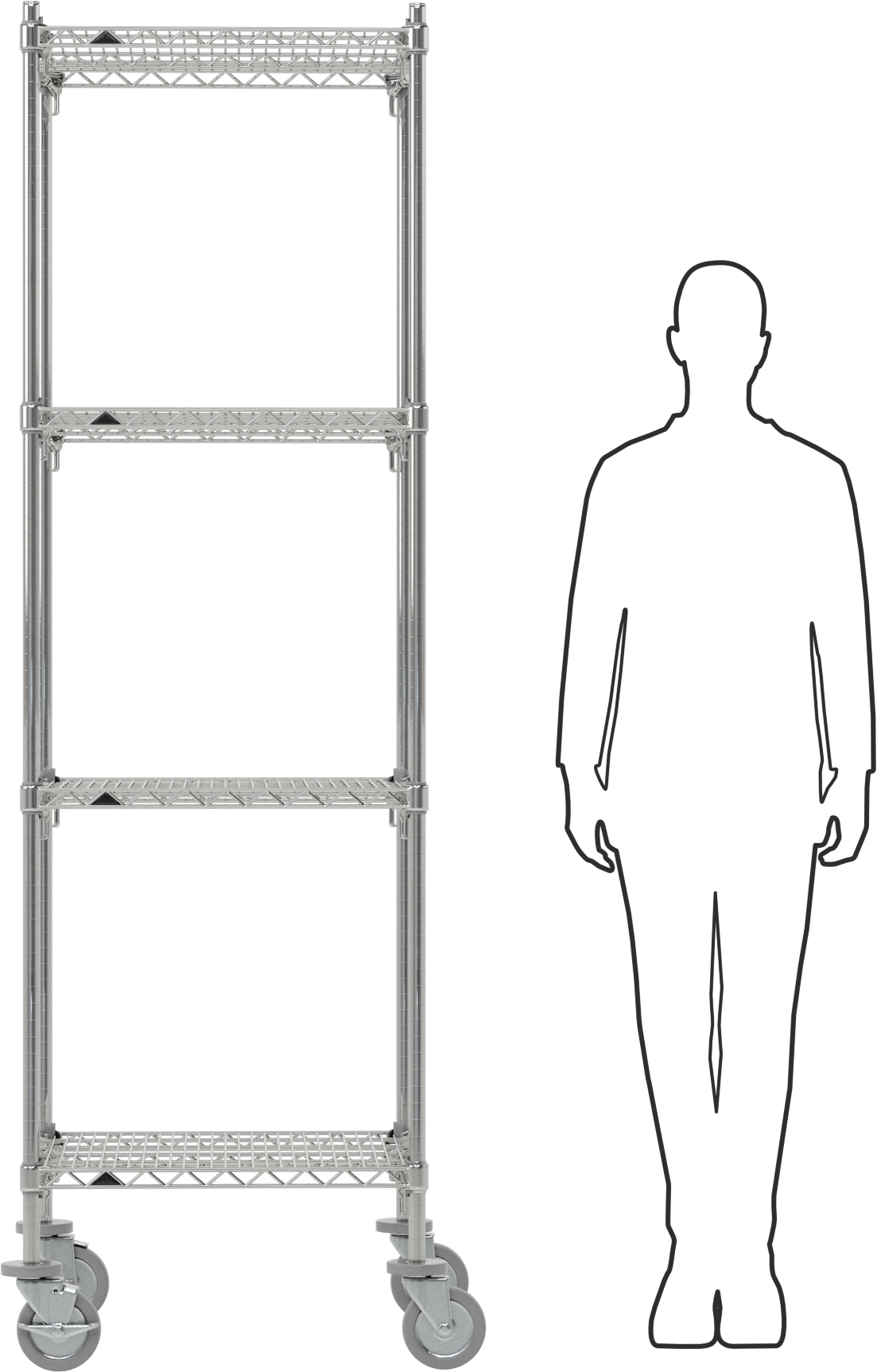 Hızlı Ayar Kolu ile Ağır Hizmet Tipi Tel Raf, 4 Raf, Mobil, 24“ x 81,5” x 24" Toplam Boyut