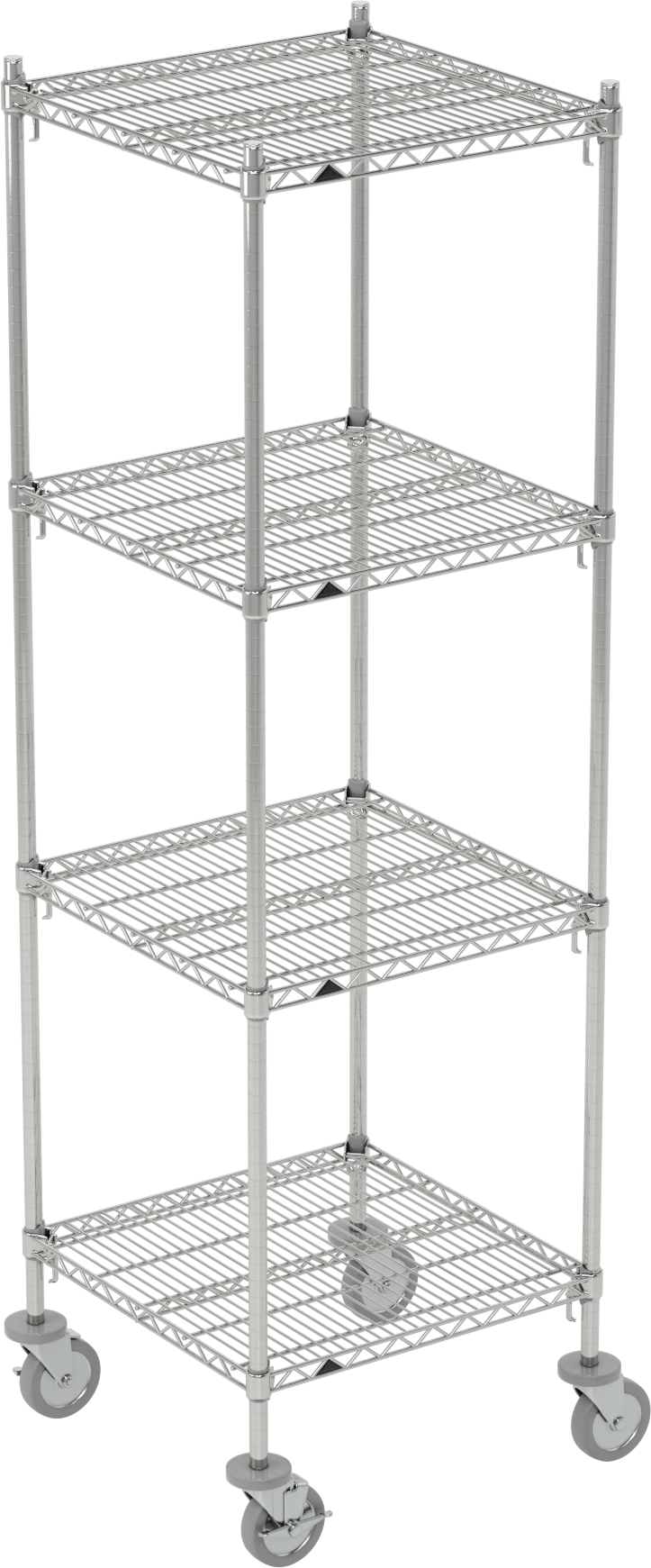Hızlı Ayar Kolu ile Ağır Hizmet Tipi Tel Raf, 4 Raf, Mobil, 24“ x 81,5” x 24" Toplam Boyut
