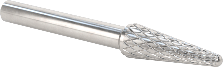 1/4" Çaplı Şaftlı Elmas Dişli Karbür Frez, Konik Koni Yarıçaplı Uç, 3/8" Baş Çapı