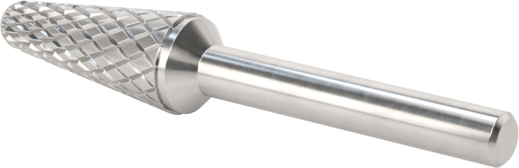 1/4" Çaplı Şaftlı Elmas Dişli Karbür Frez, Konik Koni Yarıçaplı Uç, 1/2" Baş Çapı
