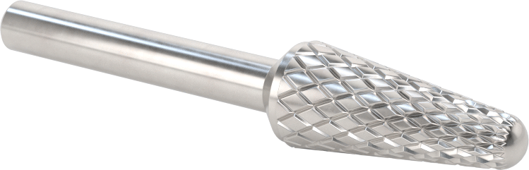 1/4" Çaplı Şaftlı Elmas Dişli Karbür Frez, Konik Koni Yarıçaplı Uç, 1/2" Baş Çapı