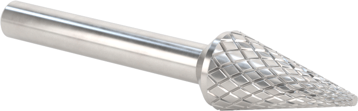 1/4" Çaplı Şaftlı Elmas Dişli Karbür Frez, Konik Konik Uçlu, 1/2" Baş Çapı