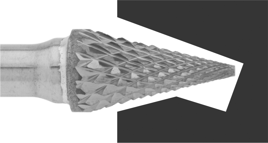 1/4" Çaplı Şaftlı Elmas Dişli Karbür Frez, Konik Konik Uçlu, 1/4" Baş Çapı