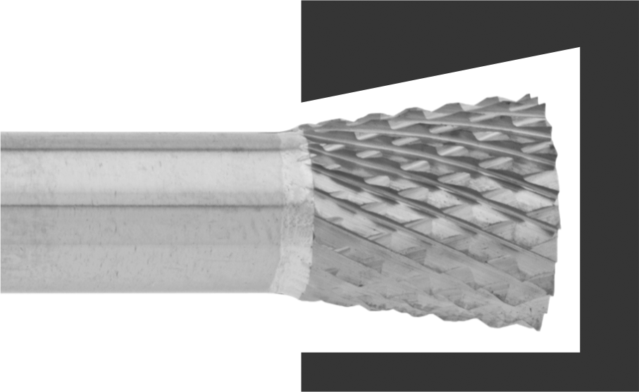 1/4" Çaplı Şaftlı Elmas Dişli Karbür Frez, Ters Konik, 3/8" Baş Çapı