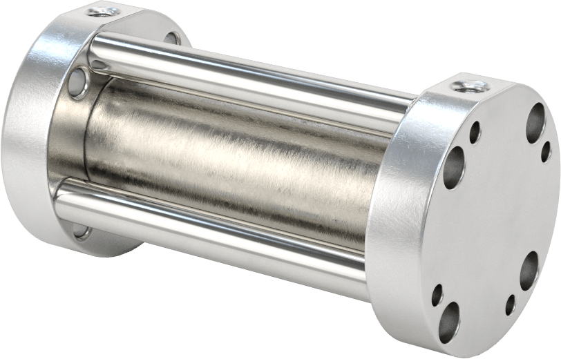 Yuvarlak Yüzlü Kompakt Bağlantı Çubuğu Hava Silindiri, Çift Etkili, 3/4" Delik Boyutu, 1-1/2" Çap, 2-1/4" Strok