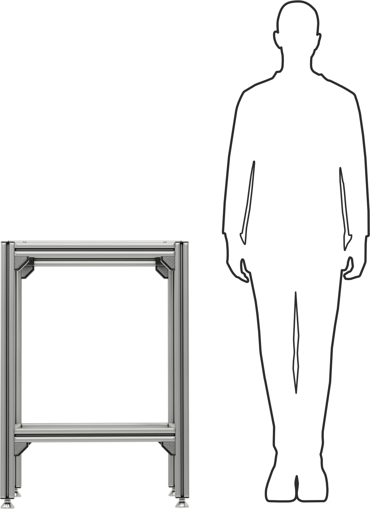 T-Yivli Çerçeve Tabanı, 45 mm Tek Ray, 24“ Uzunluk x 24” Genişlik x 34" Yükseklik