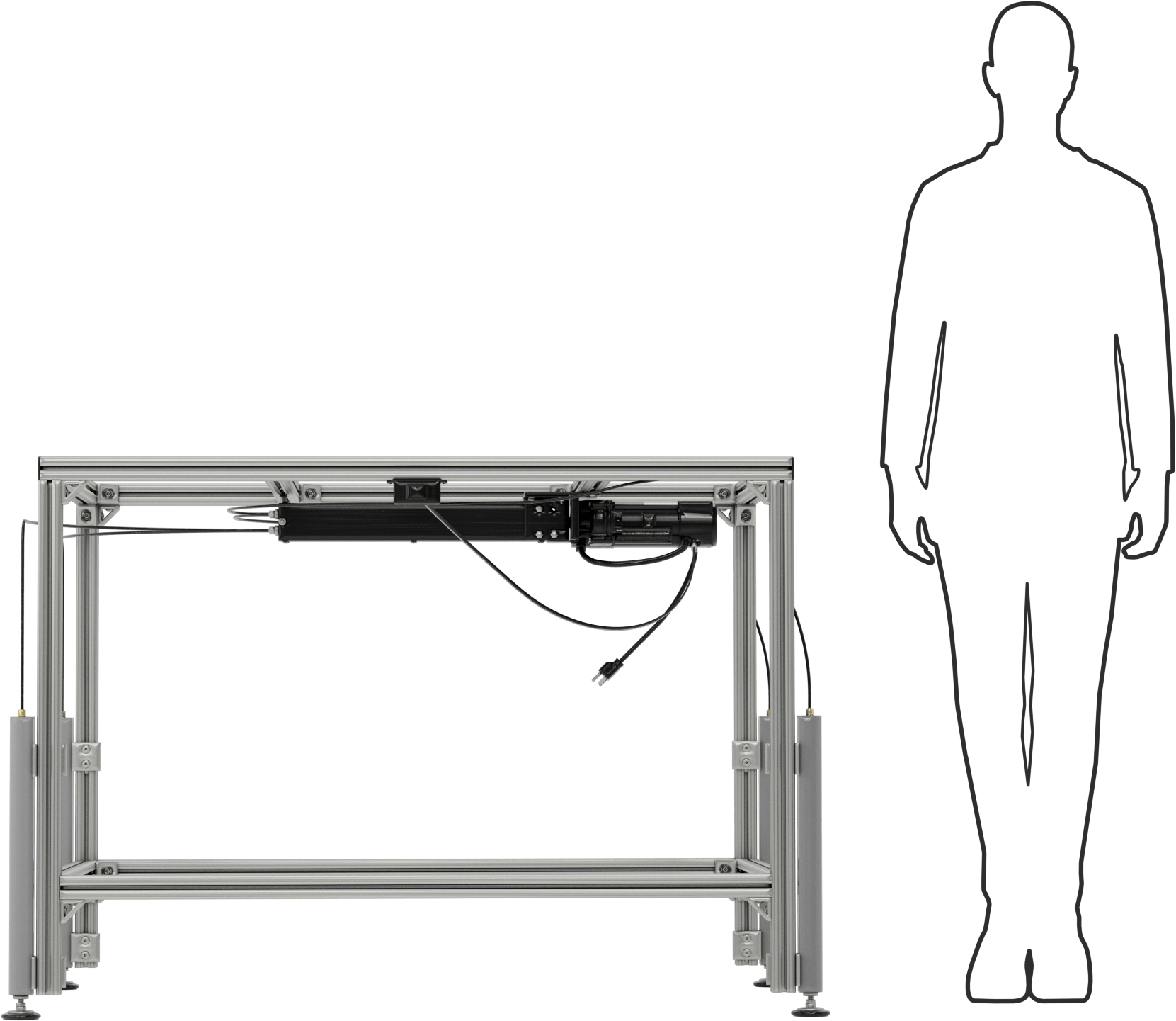 T-Yivli Çerçeve Tabanı, 1,5 inç Tek Ray, 48“ Uzunluk x 36” Genişlik, 35,5“ ila 47,5” Ayarlanabilir Yükseklik
