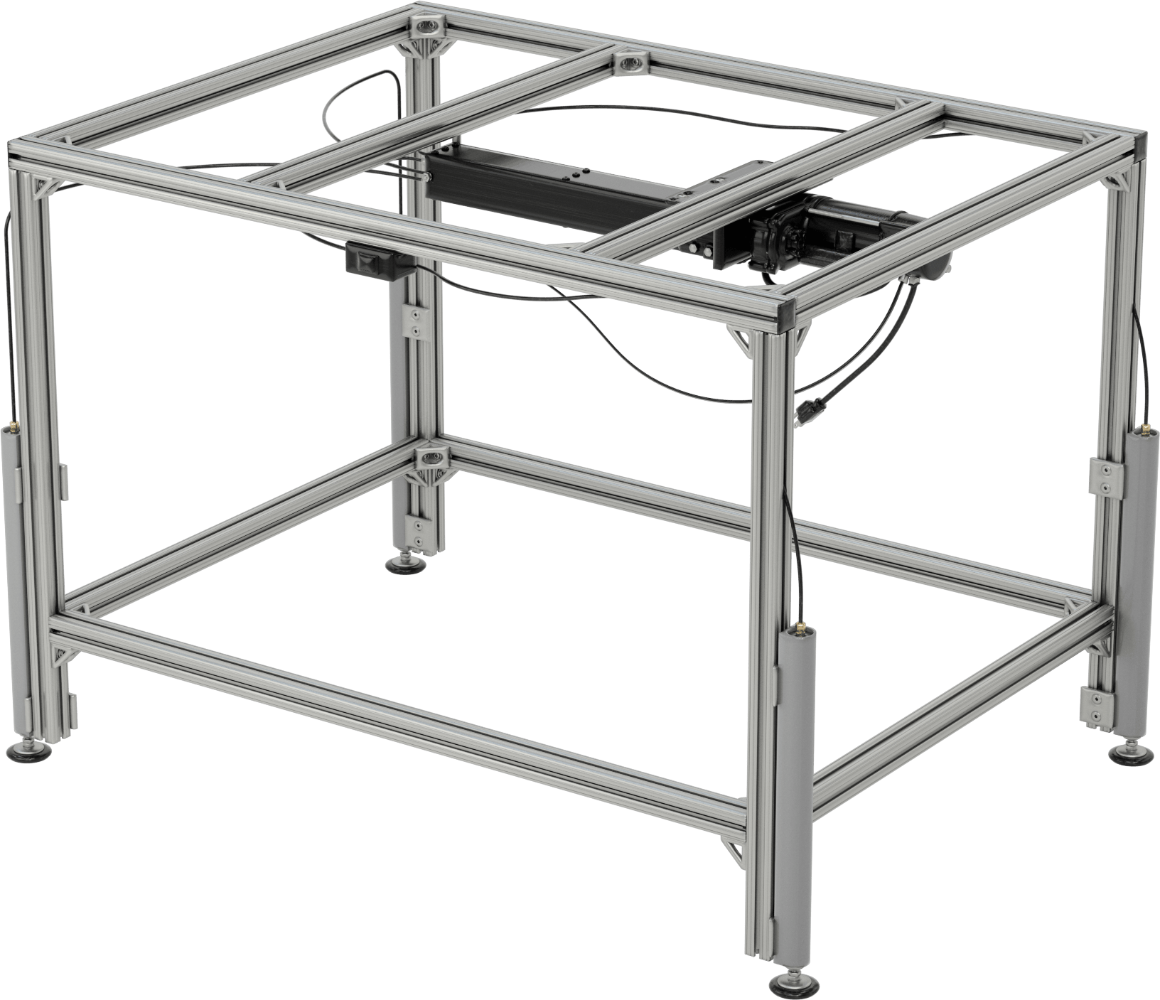 T-Yivli Çerçeve Tabanı, 1,5 inç Tek Ray, 48“ Uzunluk x 36” Genişlik, 35,5“ ila 47,5” Ayarlanabilir Yükseklik