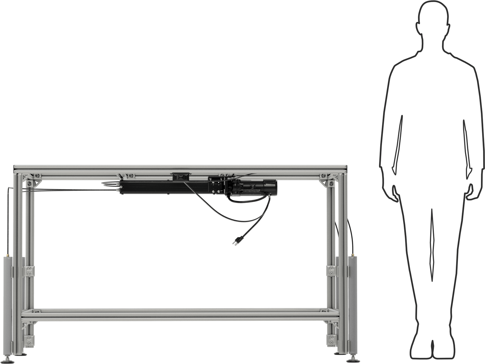 T-Yivli Çerçeve Tabanı, 1,5 inç Tek Ray, 60“ Uzunluk x 30” Genişlik, 35,5 inç ila 47,5 inç Ayarlanabilir Yükseklik