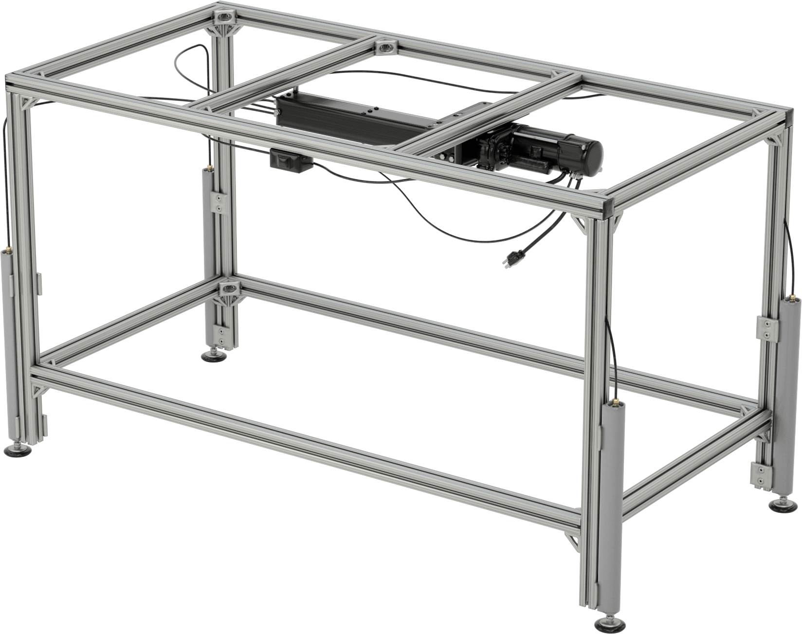 T-Yivli Çerçeve Tabanı, 1,5 inç Tek Ray, 60“ Uzunluk x 30” Genişlik, 35,5 inç ila 47,5 inç Ayarlanabilir Yükseklik