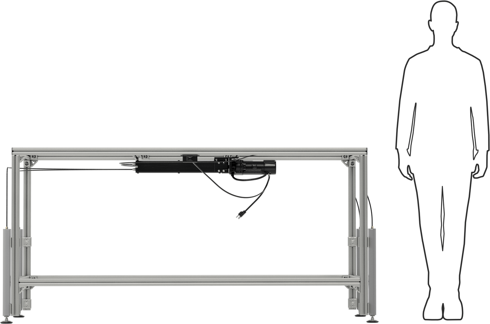 T-Yivli Çerçeve Tabanı, 1,5 inç Tek Ray, 72“ Uzunluk x 30” Genişlik, 35,5“ ila 47,5” Ayarlanabilir Yükseklik
