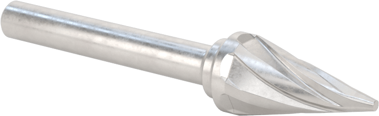 Yumuşak Metaller ve Plastikler için Karbür Frez, Sivri Konik Koni, 1/2" Baş Çapı