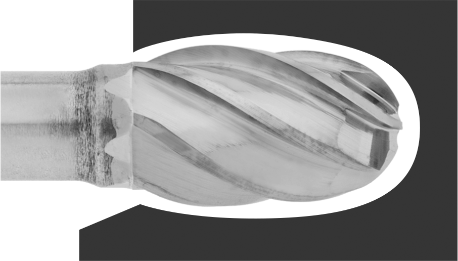 Yumuşak Metaller ve Plastikler için Karbür Frez, Oval, 3/8" Baş Çapı