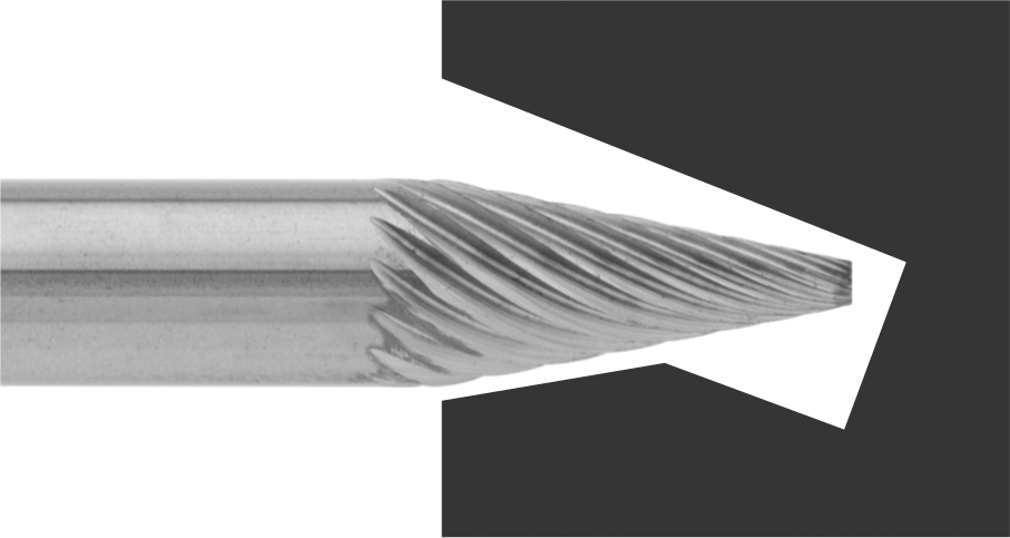1/8" Çaplı Şaftlı Ekstra Uzun Frez, Sivri Konik Koni, Ticaret No. SM-42L3, Çift Kesim