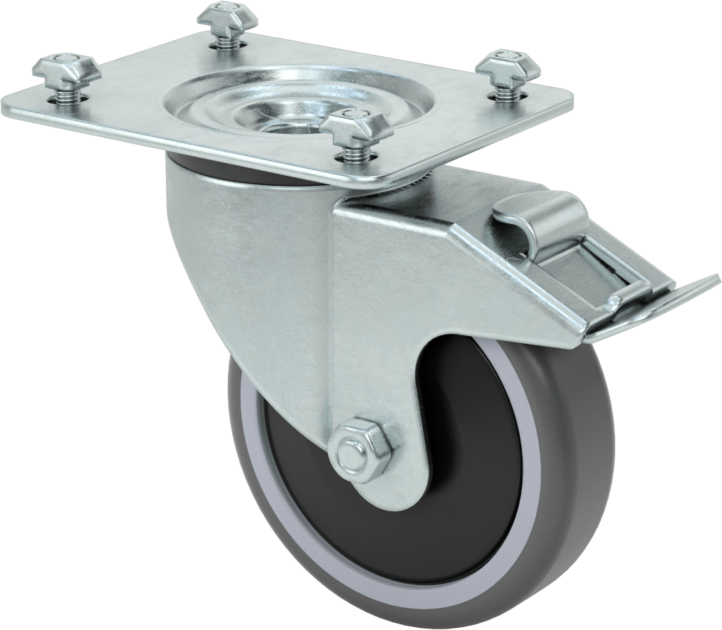 T-Yivli Çerçeve Tekerleği, Statik Kontrol, Fren ve Kilit ile, 3" ve 80 mm Çift/Dörtlü Raylar
