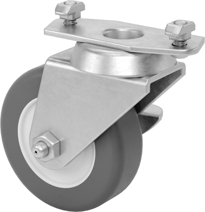 T-Yivli Çerçeve Tekerleği, Döner, 1,5" ve 40 mm Yüksek Ray için, 3" Poliüretan Tekerlek