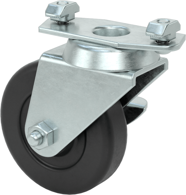 T-Yivli Çerçeve Tekerleği, Döner, 45 mm Yükseklikte Tek Ray için, 3" Çaplı Lastik Tekerlek