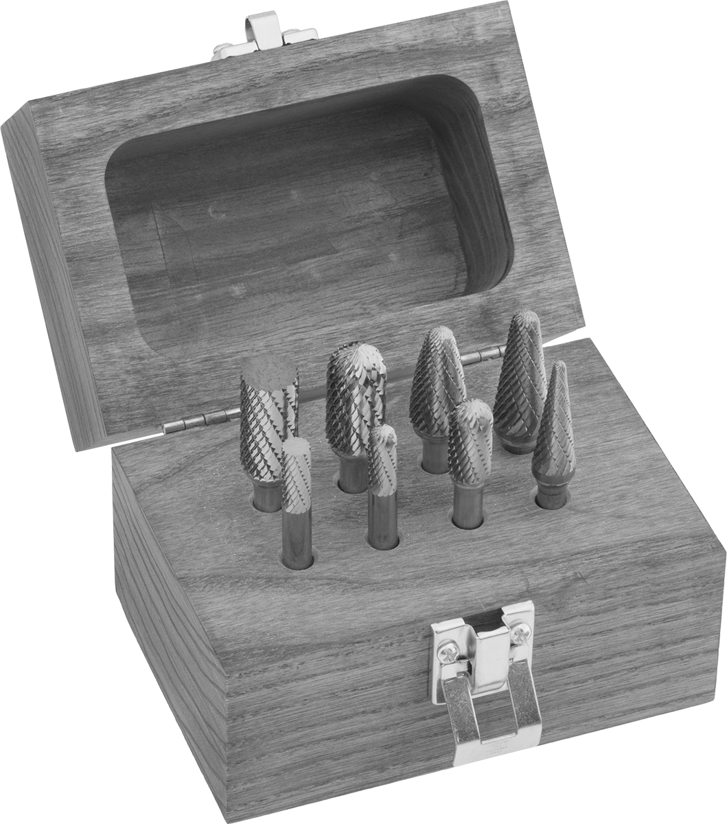 1/4" çapında şaftlı karbür freze seti, 8 Parça, Çift Kesimli Diş, 1-3/4“ ila 3” Toplam Uzunluk
