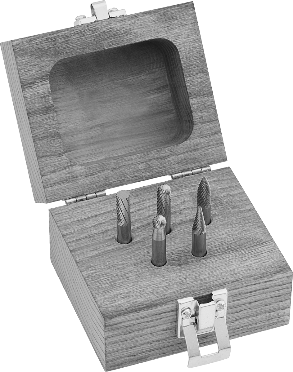 1/8" Çaplı Şaftlı Karbür Freze Ucu Seti, 5 Parça, Tek Kesimli Diş, 1-11/16“ ila 2” Toplam Uzunluk