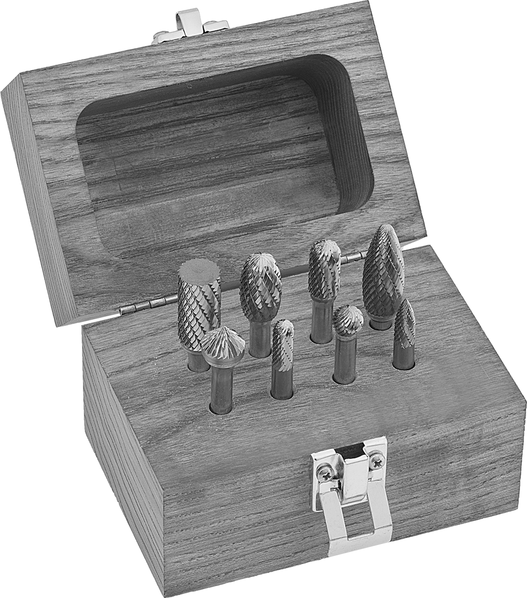 1/4" çapında şaftlı karbür freze seti, 8 Parça, Tek Kesimli Diş, 1-3/4“ ila 3” Toplam Uzunluk