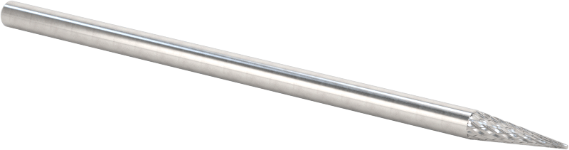 1/8" Çaplı Şaftlı Ekstra Uzun Frez, Sivri Konik Koni, Ticaret No. SM-61L3, Çift Kesim
