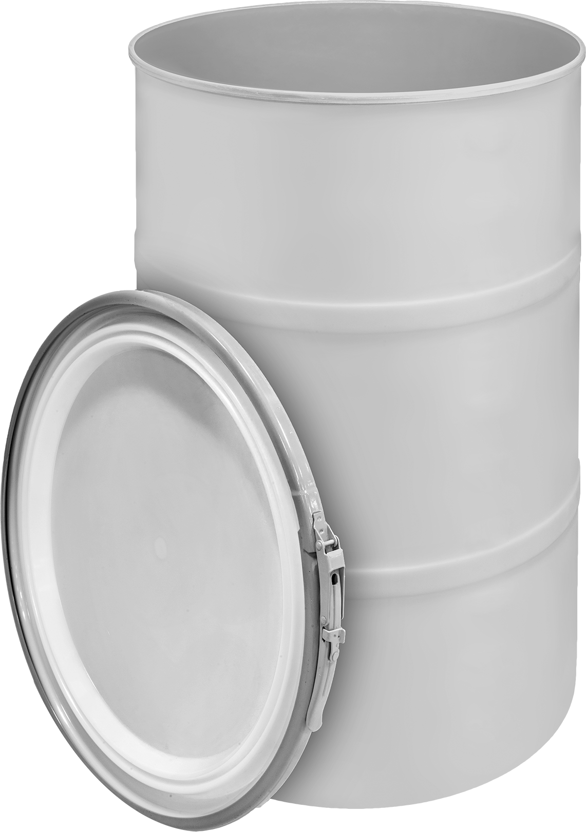 Ağır Hizmet Tipi Plastik Varil, Açık Başlık, Kapatma Halkalı, Beyaz, 15 Galon Kapasite
