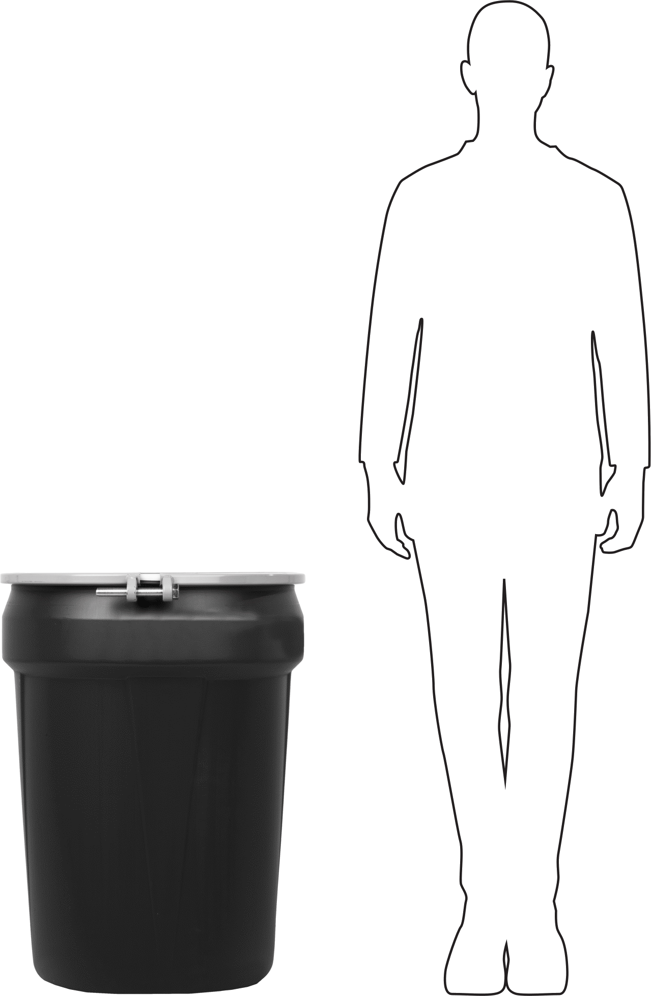 Plastik Varil, Cıvata Halkalı İç İçe Geçebilir Açık Başlık, 30 Galon Kapasite, Siyah