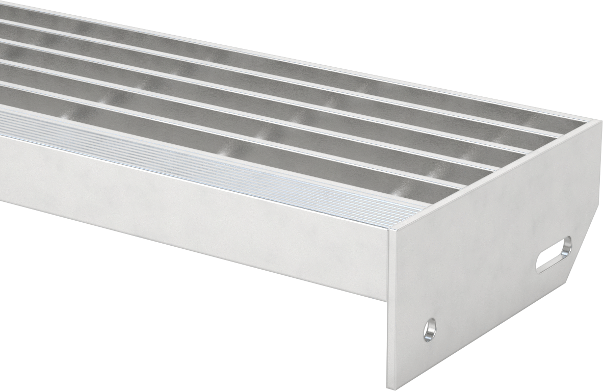 Alüminyum Çubuk Izgara Merdiven Basamağı, Pürüzsüz, 24“ Genişlik x 7-3/8” Derinlik