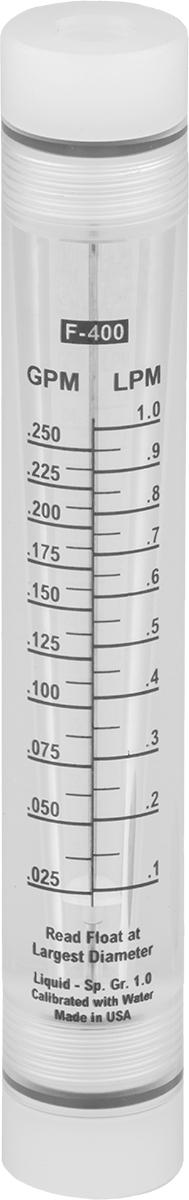 Akış Ölçer, Silindir, Polipropilen Bağlantı Parçası, 1/4 NPT, 0.025-0.25 gpm