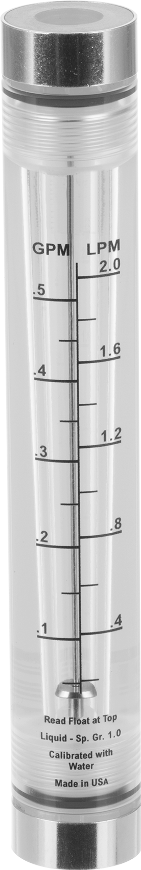 Akış Ölçer, Silindir, Polipropilen Bağlantı Parçaları, 1/4 NPT, 0.05-0.5 gpm