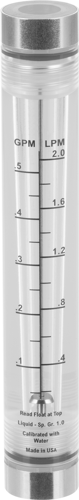 Akış Ölçer, Silindir, Polipropilen Bağlantı Parçaları, 3/8 NPT, 0.05-0.5 gpm