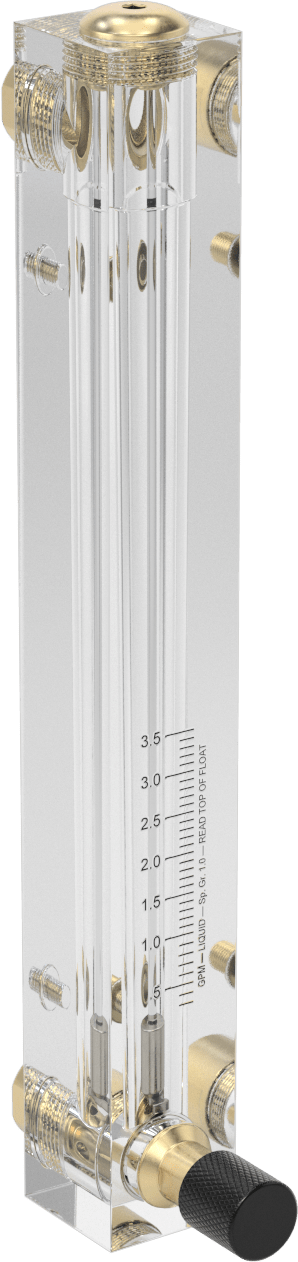 Panele Monte Akış Ölçer, Pirinç Bağlantı Parçaları, Kontrol Düğmesi, 1/2 NPT Dişi, 0.3-3.5GPM