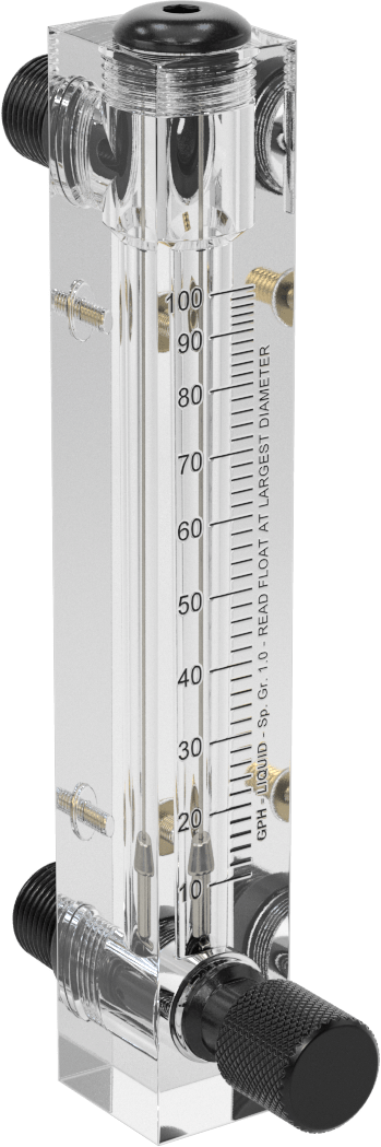 Panele Monte Akış Ölçer, PVC Bağlantı Parçaları, Kontrol Düğmesi, Dişli x Erkek Bağlantı, 10-100 gph