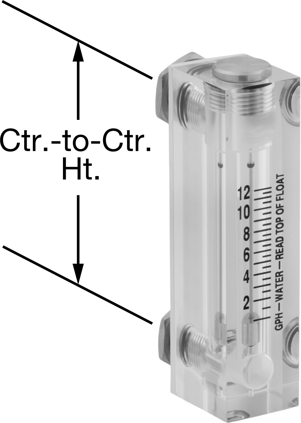 Panele Monte Akış Ölçer, Pirinç Bağlantı Parçaları, 1/4 NPT Dişi, 1 ila 12 gph