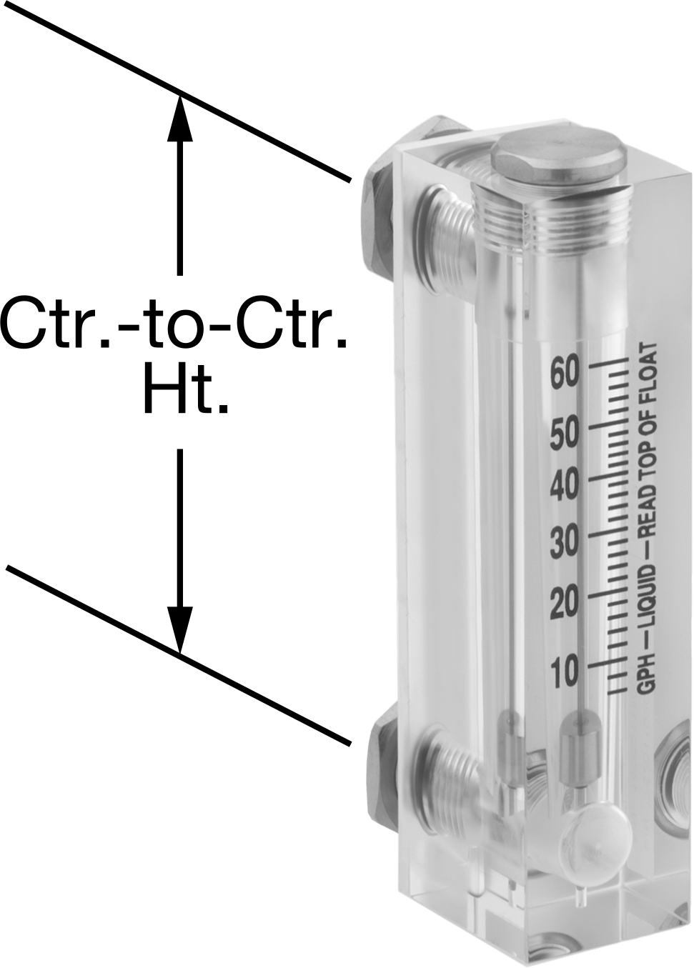 Panele Monte Akış Ölçer, Pirinç Bağlantı Parçaları, 1/4 NPT Dişi, 6 ila 60 gph