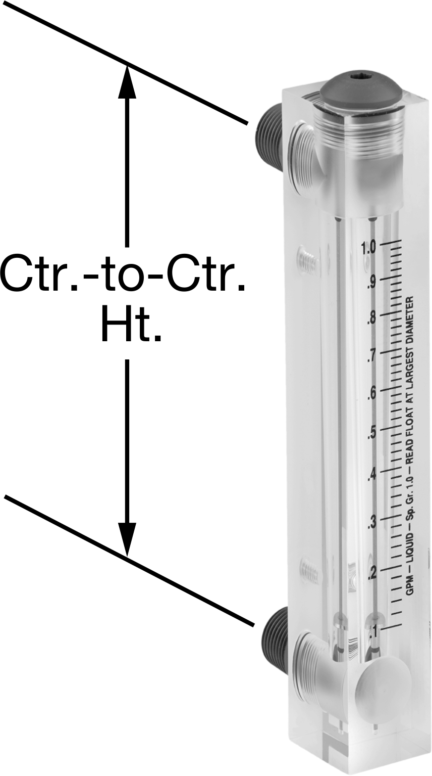 Panele Monte Akış Ölçer, PVC Bağlantı Parçaları, 6-7/16" Merkezden Merkeze Yükseklik, 0.1-1 gpm