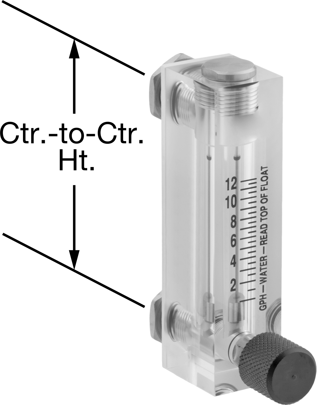 Panele Monte Akış Ölçer, Kontrol Düğmeli, Pirinç Bağlantı Parçaları, 1/4 NPT Dişi, 1-12 gph