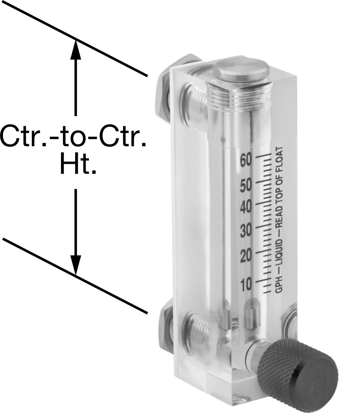 Akış Kontrol Düğmeli Panele Monte Akış Ölçer, 303 Paslanmaz Çelik Bağlantı Parçaları, 1/8 NPT Dişi, 25 ila 225 CC/min.