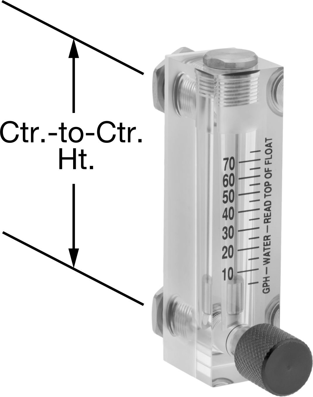 Panele Monte Akış Ölçer, Kontrol Düğmeli, Pirinç Bağlantı Parçaları, 1/4 NPT Dişi, 7.5-75 gph