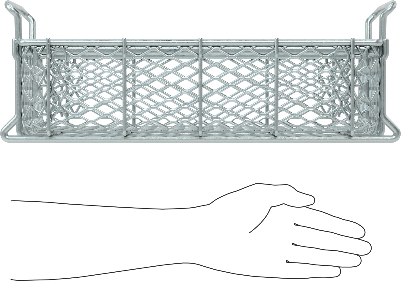 Çinko Kaplı Çelik Taşıma Sepeti, 16 inç x 10 inç x 4-1/2 inç Toplam Boyut, 1“ x 1/2” Açıklık Boyutu