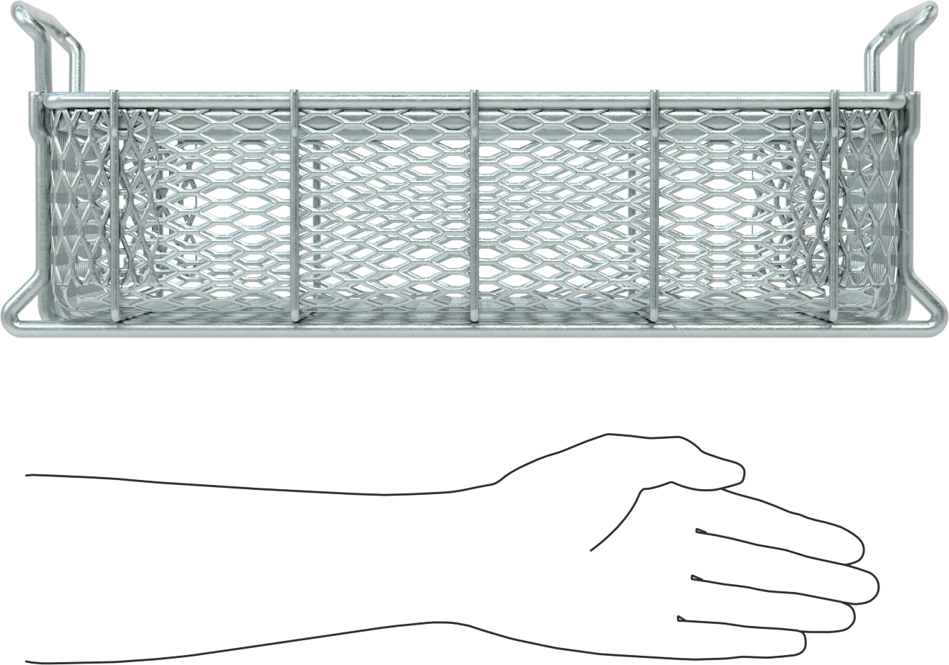 Çinko Kaplı Çelik Taşıma Sepeti, 16 inç x 10 inç x 4-1/2 inç Toplam Boyut, 3/4“ x 1/4” Açıklık Boyutu
