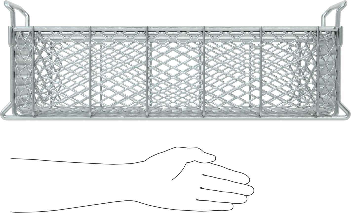 Çinko Kaplı Çelik Taşıma Sepeti, 21“ x 13-1/4” x 6" Toplam Boyut, 1“ x 1/2” Açıklık Boyutu