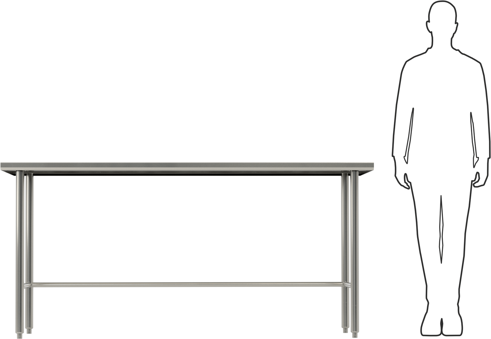 Paslanmaz Çelik Masa, Sabit, 34“ Yükseklik x 72” Genişlik x 30" Derinlik