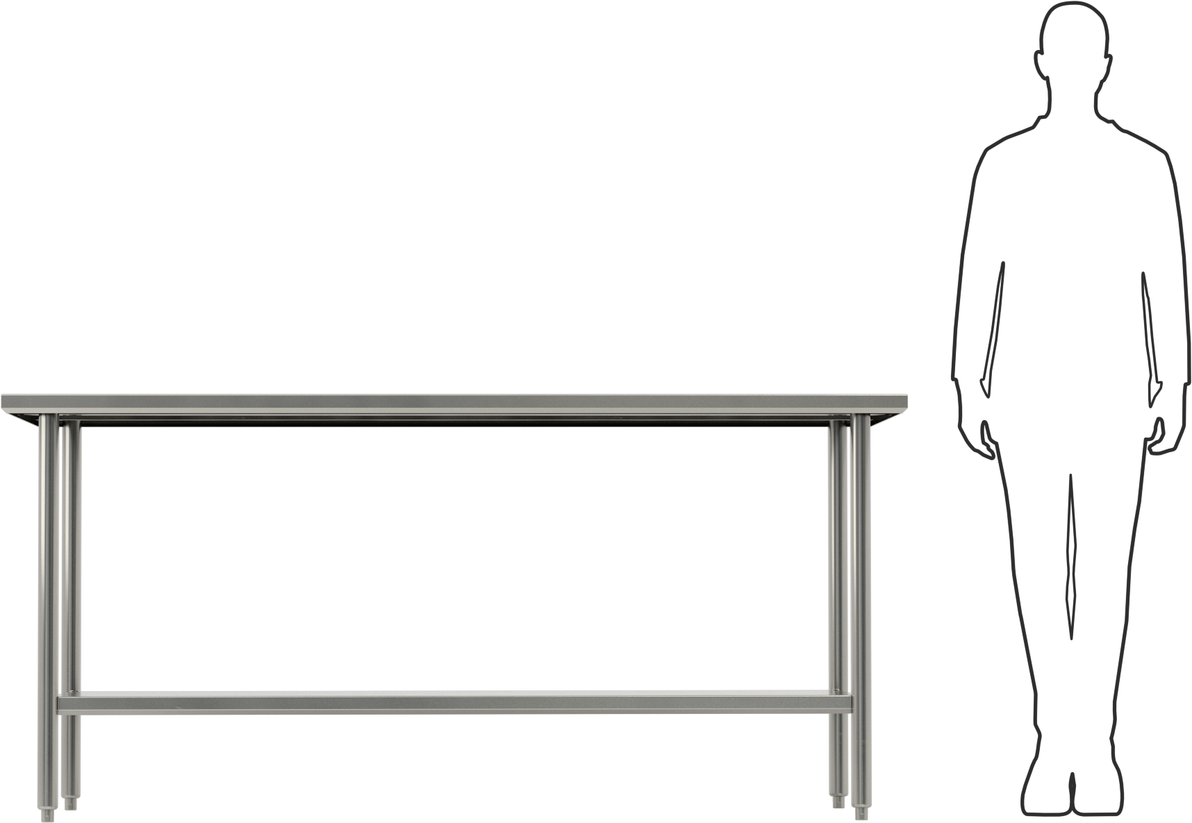 Paslanmaz Çelik Masa, Raflı, Sabit, 34“ Yükseklik x 72” Genişlik x 30" Derinlik