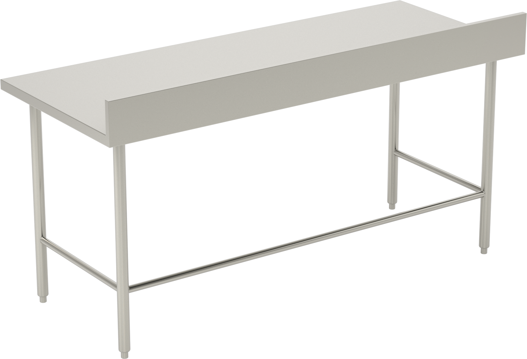Paslanmaz Çelik Masa, Sabit, 34“ Yükseklik x 72” Genişlik x 30" Derinlik, 5" Yükseklikte Geri Dönüş Engeli ile