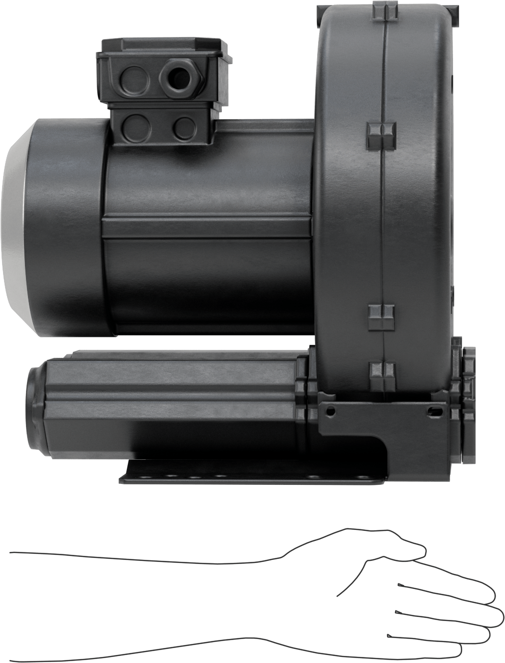 Yüksek Akışlı Düşük Basınçlı Sıkıştırılmış Hava Üfleyici, Tek Kademeli, 3 Phase, 208/230/460V AC, 216 CFM@0 PSI
